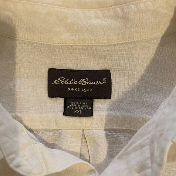 Eddie Bauer 100% Linen‎ Men's XXL /2XL Button Down Long Sleeve Shirt Ivory Beige - Picture 3 of 9
